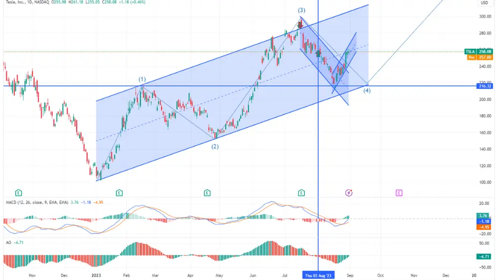 Imagem do gráfico de preços TSLA